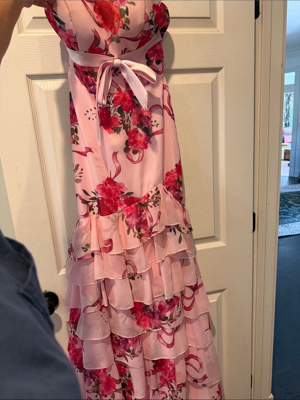 Pink Floral Ruffle Tiered Skirt